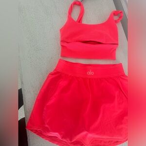 alo hot pink skirt and sports top